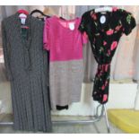 Five ladies dresses to include; Pallas Paris with quilted top and tweed skirt, a floral print BHS