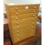 Pine straight front table top, eight drawer collectors or specimen cabinet. 45 x 26 x 60cm