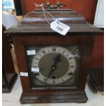 20th century Georgian style three train bracket clock, with brass face having Roman silver chapter