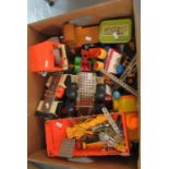 Box of assorted plastic and other toys, diecast model vehicles, Meccano parts etc. (B.P. 21% + VAT)