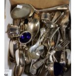 Box of silver plated and EPNS items to include flatware, condiments, cake server, etc. (B.P. 21% +