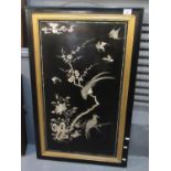 Early 20th Century Japanese lacquered and mother of pearl inlaid framed panel, depicting birds