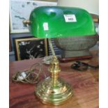 Green glass shade and brass based office table lamp. (B.P. 21% + VAT)