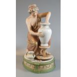 Royal Dux Czechoslovakian Art Nouveau porcelain figure of a lady potter with her vase and wheel