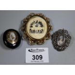 Victorian stag brooch and two Victorian mourning brooches. (B.P. 21% + VAT)