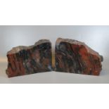 Pair of fossilised wood polished stone book ends, possibly from Arizona. 23cm long approx. (2) (B.P.