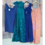 Four vintage dresses (60's-70's) to include; a spaghetti strap multi-coloured psychedelic design
