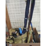 Collection of vintage and other fishing rods and tackle, landing net, reels, hooks, flies, etc. (B.