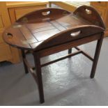 Mahogany folding and brass hinged butlers tray on stand. (B.P. 21% + VAT)