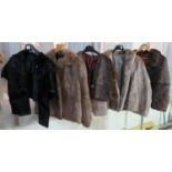 Five vintage fur items to include; black fur stole, brown fur capelet, three short jackets. (5) (B.