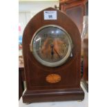 Edwardian inlaid mahogany lancet-shaped mantel clock. With pendulum. 32cm high approx. (B.P. 21% +