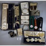 Collection of costume jewellery and watches including a musical compact. (B.P. 21% + VAT)