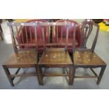 Pair of early 19th century oak stick back farmhouse kitchen chairs, together with another 19th