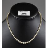 Graduated string of cultured pearls with diamond clasp. (B.P. 21% + VAT)