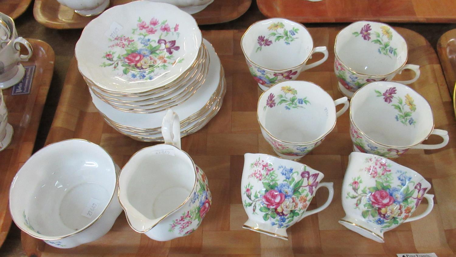 Tray of Royal Albert fine bone china part teaware decorated with roses, ragged robin etc.,