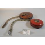 Small Rabone Chesterman limited leather covered measuring tape, together with a slightly larger