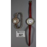 9ct gold ladies bracelet wrist watch with circular enamelled face, together with another early