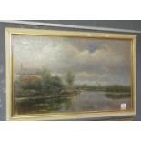 Late 19th/early 20th Century, English river scene with farmstead and trees, indistinctly signed,