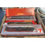 Box of Hornby Lima & Mainline railways 00. gauge scale model items to include carriages, locomotive