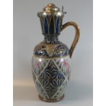 Doulton Lambeth stoneware silver topped ewer design single handled jug of baluster form, decorated