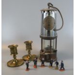 Protector Lamp & Lighting co. ltd. miner's safety lamp, a pair of early 19th century dwarf brass