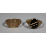 Two 9ct gold signet rings. Ring size R&1/2 and Q. Approx weight 6.2 grams. (B.P. 21% + VAT)