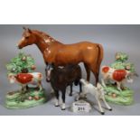 Collection of ceramic animals to include; Beswick horse and foal, Royal Doulton horse and a pair