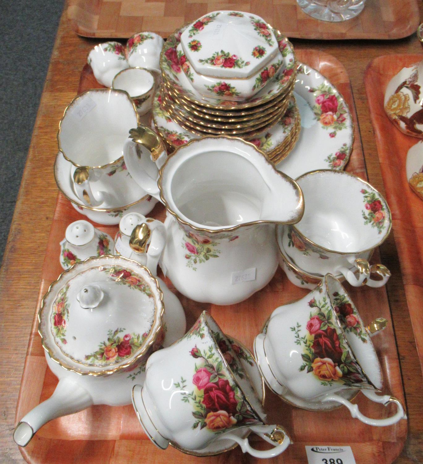 Tray of Royal Albert 'Old Country Roses' to include: 6 teacups and saucers, 6 tea plates, sandwich