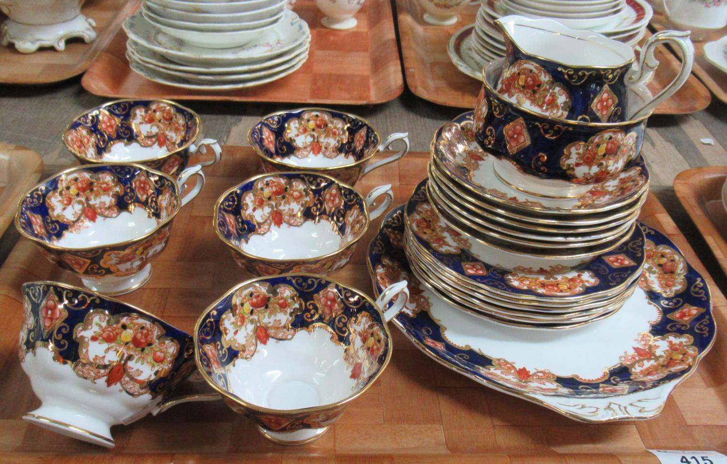Three trays of assorted teaware to include: a Royal Albert English bone china 'heirloom' design part