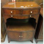 19th century mahogany inlaid bow front bedside cabinet with an arrangement of drawers and ivory