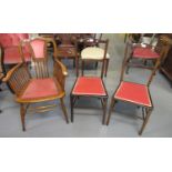 Pair of Edwardian stained bar-back bedroom chairs, together with an early 20th century spindle and
