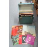 Vintage record box containing various vinyl records to include; Jim Reeves, Treorchy Male Voice
