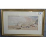 19th Century British school, 'Tenby', a beach scene with figures, watercolours. 16x34cms (B.P. 21% +