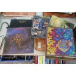 Two trays of LP vinyl records to include: a number of albums by The Moody Blues: 'In Search of the
