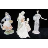 Three Royal Worcester bone china figurines to include: 'Moonlight Cascade', 'Rosy picking apples'