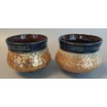 Pair of Royal Doulton stoneware 6622 bowls, having gilded body and tube lined heart decoration. (