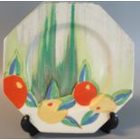 Clarice Cliff Newport pottery 'Bizarre' range 833 hexagonal fruit design plate. (B.P. 21% + VAT)