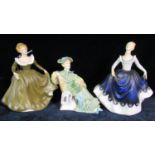 Three Royal Doulton bone china figurines to include: 'Geraldine', 'Lisa' and 'Ascot'. (3) (B.P.