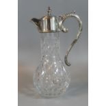 Silver plated and cut glass claret jug, with star cut base. (B.P. 21% + VAT)