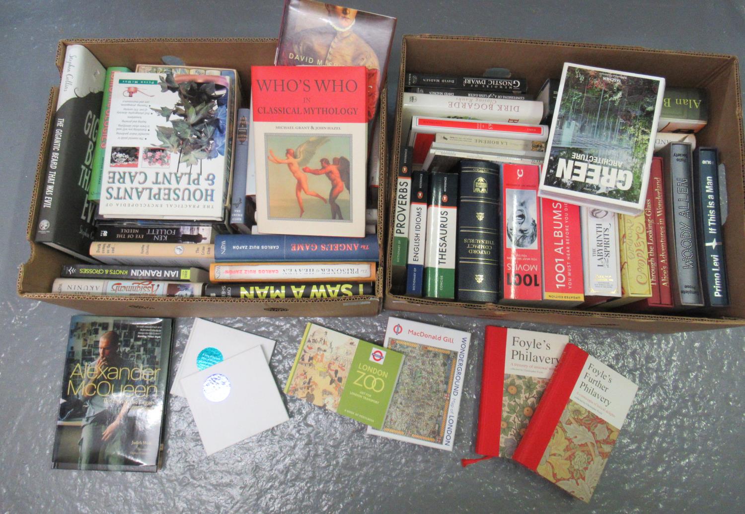 Two boxes of books to include Botany, Classical Mythology, Thesauruses, Architecture, etc. (2) (B.P.