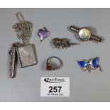 Collection of Victorian silver jewellery including an Art Nouveau enamelled pendant, a silver