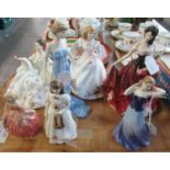 Tray of Royal Doulton and Worcester figurines to include Dianna Princess of Wales, Rose, My Love,