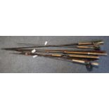 Collection of five fishing rods to include; Shakespeare Glider fly etc. Some with fly reels. (B.P.