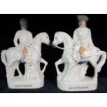 A pair of 19th Century Staffordshire flat back figurines on horses, 'Huntsmen'. (2) (B.P. 21% + VAT)