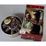 One tin and one box of assorted vintage jewellery and watches, various. (B.P. 21% + VAT)