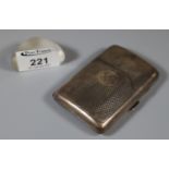 Silver engine turned cigarette case with cartouche and initials. Birmingham hallmarks. 2.6 troy