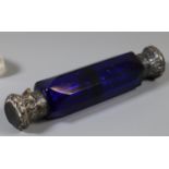 Victorian Bristol blue glass double ended silver scent bottle. (B.P. 21% + VAT)
