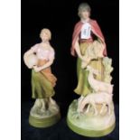 Two Royal Dux figurines; 2595 figure of a woman with goats and the other a water carrier. Pink