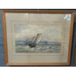 J Brier, fishing smacks off a coastline, signed and dated 1868, watercolours. 23 x 37cm approx.