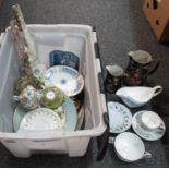 Box of assorted china to include: a Meissen dish saucer with embossed and hand painted decoration